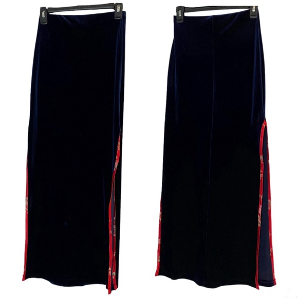 Cheroy Dresses & Skirts - Vintage Cheroy Velvet Blue Side Split Skirt Pull On Size Small